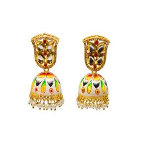 CONCEPTEUR PEINTURE À LA MAIN JHUMKI KUNDAN BOUCLES D'OREILLES CERCEAU BOUCLE D'OREILLE - Product Image 1