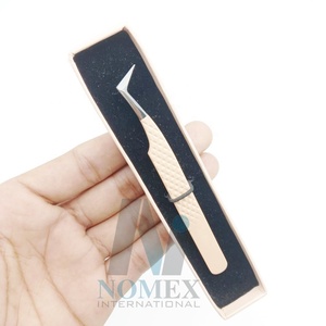 Volume russe pince à cils Nude poudre enduite de diamant poignée en acier inoxydable Durable précision antistatique extrêmement forte - Product Image 3