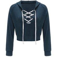 Sweat-shirt à capuche pour femmes, haut court, uni, pull-over, manches longues, cordon de serrage - Product Image 2