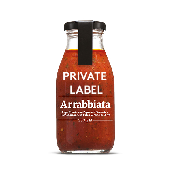 Botella de salsa de ají italiana de Etiqueta Privada, Arrabbiata picante con tomate y pimienta caliente de 250 ml para mayoristas