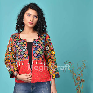 Bohemian Floral Embroidered Cotton Bomber Jacket Vintage Patchwork <b>Shrug</b> <b>Women's</b> Breathable Eco-Friendly - Product Image 1