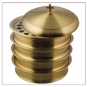 Bandeja de servicio de comunión de acero inoxidable con elegante acabado de latón, capacidad para 40 personas y disco de inserción extraíble - Product Image 5