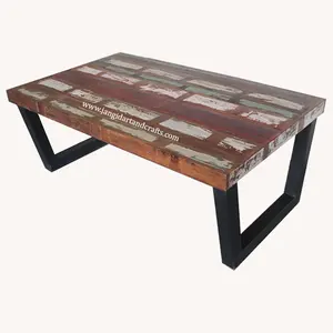Mesa de comedor plegable de madera reciclada con pata de hierro, mobiliario de hostelería en línea a precio barato