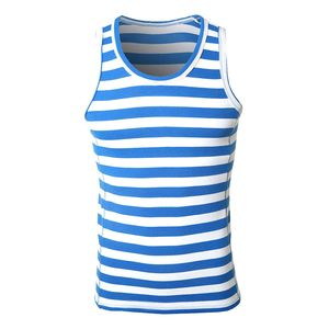 Haute qualité bleu gilet de gymnastique lignes blanches réservoir personnalisé été Polyester Spandex solide homme vêtements de sport gilet sans manches - Product Image 1