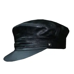 HMB-908A 가죽 바이커 모자 블랙 컬러 오토바이 패션 헤드 기어 모자 블랙 컬러 도매 모자
