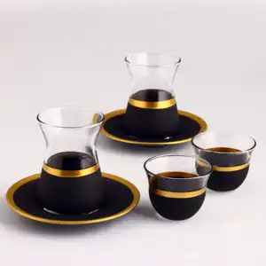 Service à thé de 18 pièces (6 tasses à thé + 6 tasses de café + 6 soucoupes)-décor: Serra, couleur jaune