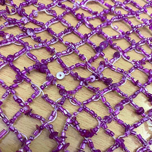 Tela de malla con cuentas para vestido de fiesta, tejido bordado hecho a mano con lentejuelas - Product Image 1
