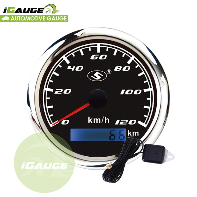 85mm Electrical GPS 120 KMH Black Face White LED Digital Odometer Heavy Truck Bus Agricultural Machine Needle Speedometer