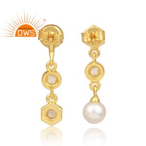 Pendientes de plata de ley 925 con piedra de perla chapada en oro, joyería Natural, fabricante - Product Image 4