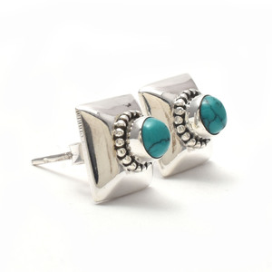Boucles d'oreilles clous en argent sterling 925 avec pierre précieuse turquoise, style bohème, tendance, pour mariage, anniversaire, fiançailles, vente en gros - Product Image 2