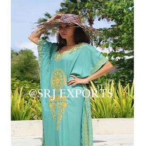Rafraîchir Menthe Côté Fente Marque Nouveau Floral Brodé Sexy Robe Maxi Femmes Mode Offre Spéciale Été Vacances Plage Porter Longue Caftan - Product Image 6