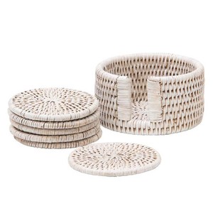 ชุดที่รองแก้วหวายสานด้วยมือสีขาวหรูหรา3ชุดพร้อมแผ่นรองจาน/แผ่นรองแก้วสไตล์ชายฝั่งสำหรับงานแต่งงาน - Product Image 1