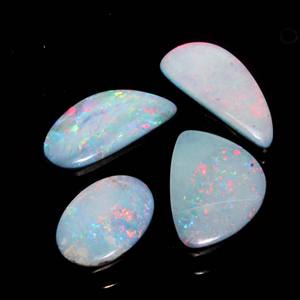 Handmade 4-Piece Set of Natural Australian <b>Fire</b> Opal Doublet Cabochon Gemstones Loose Black Mixed Shape - Product Image 4