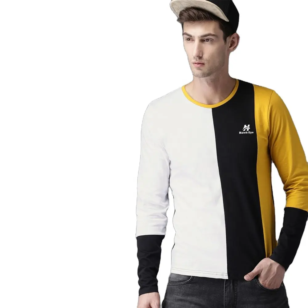 白、黒、黄色縞模様のスタイルのロングスリーブtシャツ男性の製ホークアイ有限公司 (ペイパル検証)