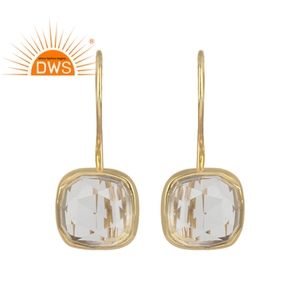 Or jaune Plaqué Argent Crochet Boucle D'oreille En Cristal De Forme Carrée Boucle D'oreille de Pierres Précieuses - Product Image 1