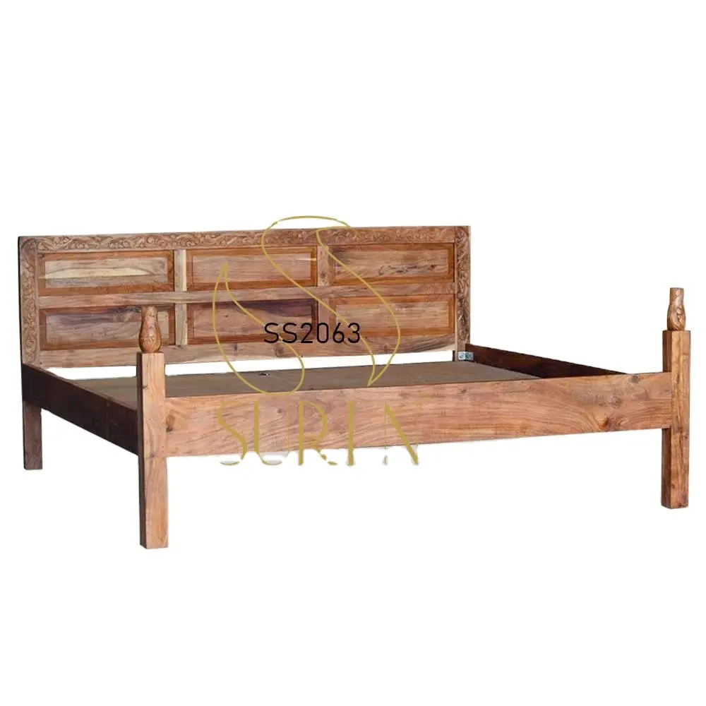Exclusive Deal of Solid Acacia Wood Carved Bed for Hotels and Resorts Available with Custom Logo at Unbeatable Price
