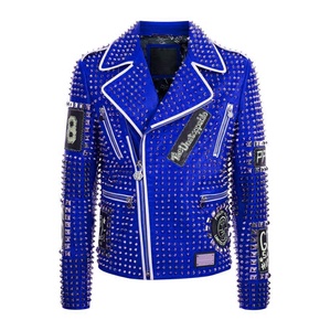 Chaqueta con tachuelas de cuero de vaca Chaqueta punk Hombres Chaqueta de batalla Estilo de motocicleta Trabajo hecho a mano - Product Image 1