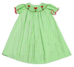 Enfant en bas âge Filles Mignon Vert Bande Smocks Coeur Pots De Fleurs Valentine Robe Évêque - Product Image 1