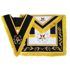 Belle broderie maçonnique ordre de l'étoile de l'Est tablier col ceintures OES avec tissu de dentelle à paillettes dorées