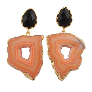 Pendiente de jaspe con forma de rebanada de ágata Rosa Natural, pendientes de jaspe de Dálmata, de latón dorado galvanizado, gota colgante, pendiente de compromiso bohemio elegante - Product Image 5