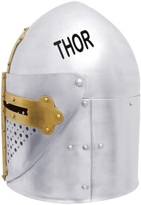 Casque croisé en laiton médiéval avec visière mobile Château Templier Reconstitution LARP Acier Métal Plaqué Technique - Product Image 2