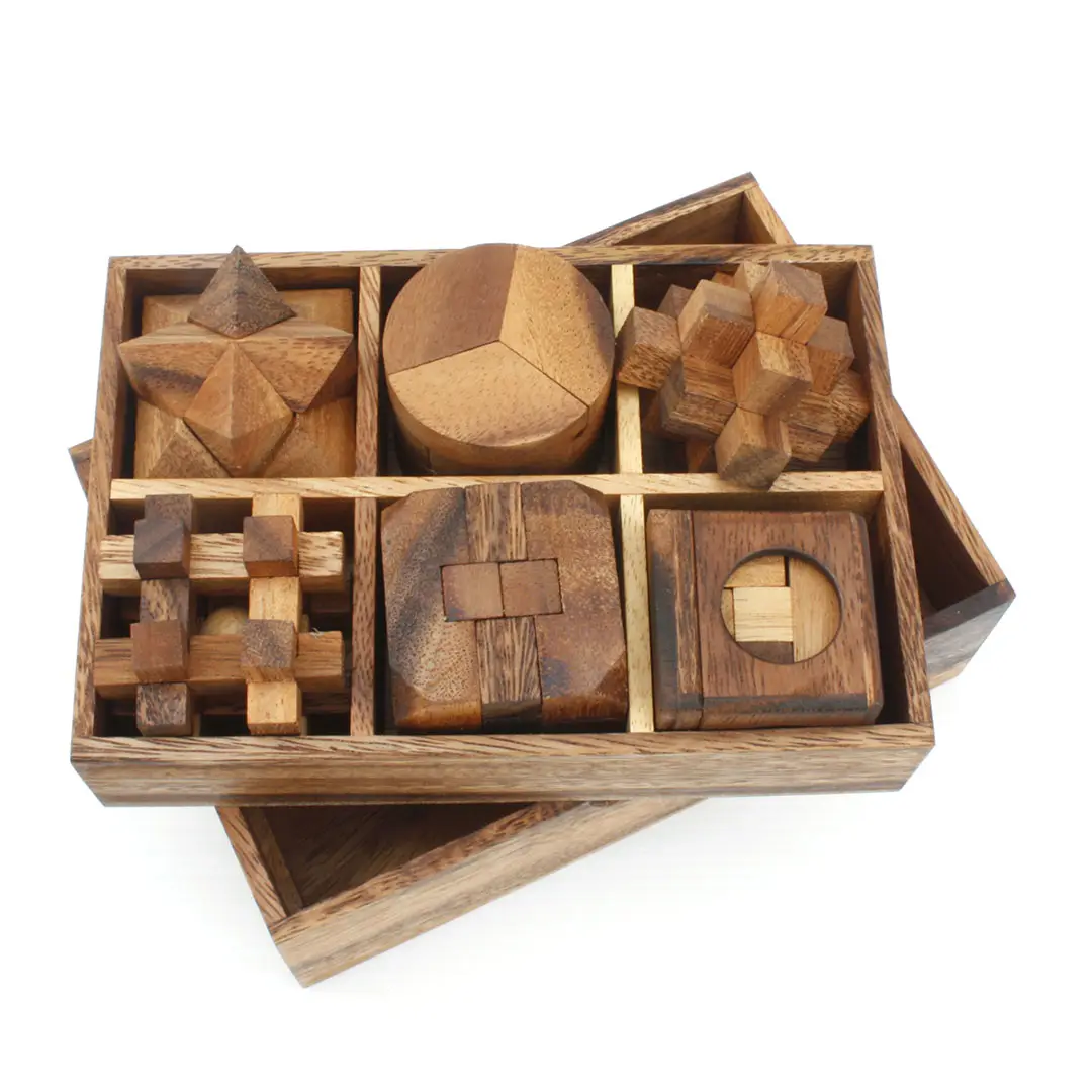 6 Games in a Wooden Box Set 2 Unique Popular Games Puzzles for Adults Brain Games and Educational for Kids
