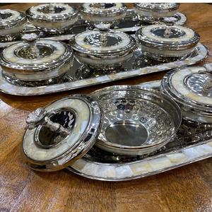 Modern Serving <b>Bowl</b> <b>Set</b> of 2 for Kitchenware Hotel Restaurant Dining ware decorative Unique design Metal Silver Color Dinnerware - Product Image 4