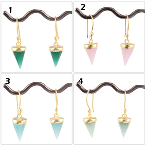 ต่างหูรูปเม็ดเดี่ยวประดับพลอยคาลเซโดนีสีชมพูสินค้ามาใหม่ต่างหูชุบทอง24K แบบโบฮีเมียนต่างหูแบบห้อย - Product Image 4