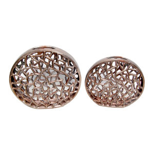 Ensemble de 2 vases à fleurs modernes en métal, finition nickel brut, jardinières décoratives d'intérieur à bas prix - Product Image 3