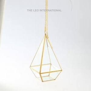 Terrarium Edelstahl und Klarglas Sukkulente Luft pflanzen Moderne Pentagon Geometric Home Office Tischplatte 8x8x12 Zoll - Product Image 3