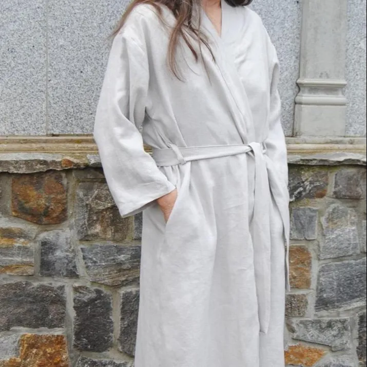 Оптовая продажа, зимнее пикантное серое льняное кимоно для сна для женщин