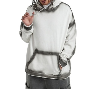 Hip Hop Vintage Blank Distressed Wash <b>Raw</b> Cut Dropshoulder Bleach Hoddie Two Tone Tye Dye Hoodies Mens - Product Image 2