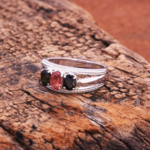 Anillo de bodas hecho a mano de Plata de Ley 925 de calidad al por mayor, chapado en rodio de múltiples piedras preciosas naturales, hermosa joyería hecha a mano - Product Image 3