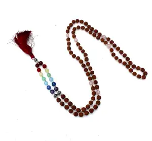 Rudraksha Rainbow Gemstone 108 Beads Mala Necklace Healing Crystal 7 Chakra Yoga Jewelry