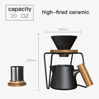 Ensemble cafetière à verser en porcelaine DHPO, écologique, minimalisme scandinave, filtre en forme de cône + support de filtre + acier inoxydable