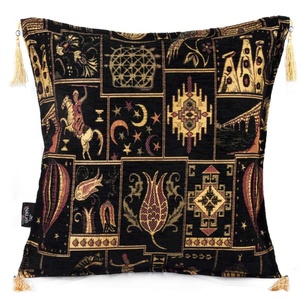 Cushion Cover With Black Color Turkish Fabric With Turkish Symbols Pattern.... Made in Turkey .... From Turkey - Product Image 1