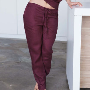 Vestido de Lino para Mujer, Diseño Moderno, Color Borgoña, Cuello en V, Sin Estampado, Manga Larga, Largo hasta el Suelo, con Bolsillos, Estilo Sexy - Product Image 3