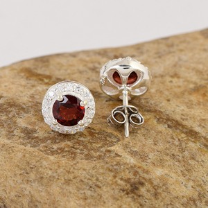 Plata de Ley 925 Studs Superventas Piedra preciosa rojo granate natural con circón Pendientes al por mayor Precio más bajo Joyería de moda - Product Image 4