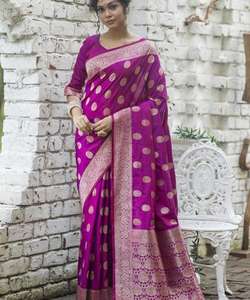 Kanchipuram seda Sari fiesta desgaste boda india último diseñador banarasi algodón seda sari con blusa señoras desgaste mayorista ropa - Product Image 2