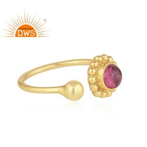 Anillo de piedras preciosas de turmalina Rosa Diseñador Anillo de mujer chapado en oro Joyería de plata Colección vintage Colección delicada - Product Image 2