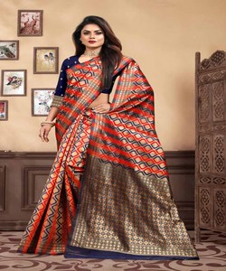 Banarasi Soie Jacquard Saree avec Chemisier Femmes Porter Dames Fête Festival Usage Quotidien Doux Coton Soie Sari En Gros Bas Prix Vêtement - Product Image 5