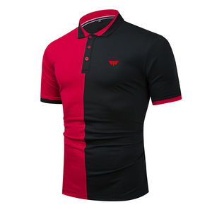 Polo de manga corta para hombre, Camisa de algodón de retales con logotipo personalizado bordado, color bloque - Product Image 2