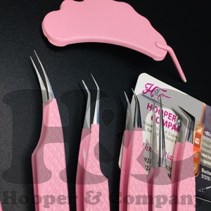 Nouvelles pinces à extensions de cils roses, en acier inoxydable durable, avec poignée diamantée, pointe précise, logo personnalisé, pince à cils en vison - Product Image 6