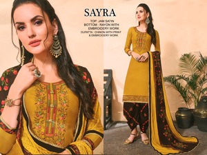 Ropa India estampada para mujer, traje liso de seda salwar, amarillo, ropa india, venta al por mayor - Product Image 4