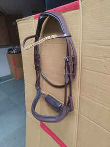 Bridon de dressage en cuir semi-roulé anatomique pour cheval avec cristaux, équipement équestre anglais, muserolle en strass - Product Image 2