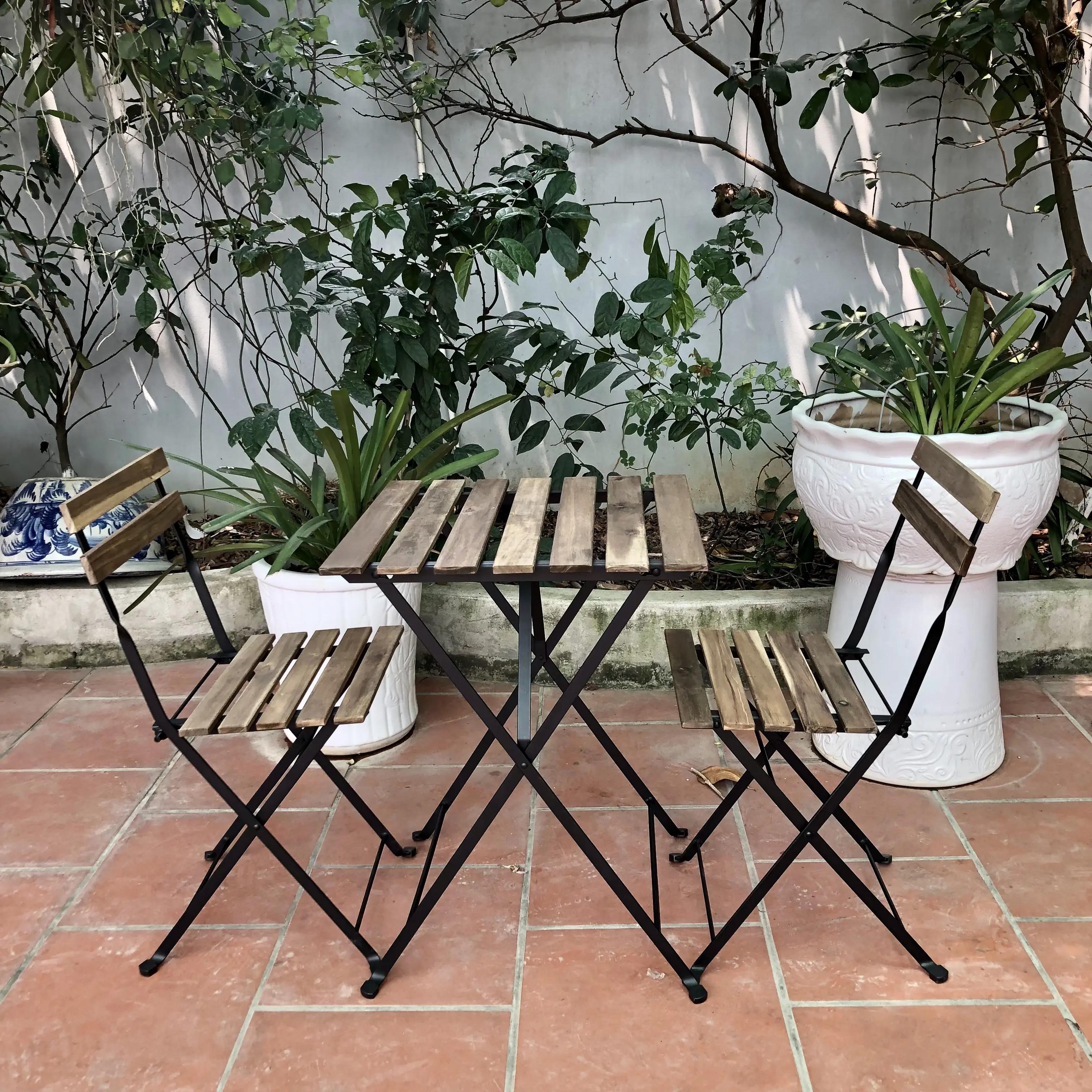 Vietnam Hochwertige Günstige Preis Acacia Gartenmöbel Faltbarer Couch tisch und Stuhl Set