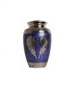 Mano de oración de aluminio azul con urna de cremación grabada en plata, suministros funerarios, Brassworld, India - Product Image 4