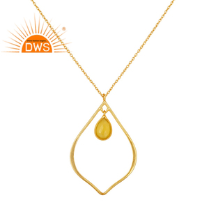 Pretty Yellow Chalcedony Necklace Jewelry Wholesale 18k Gold Plated 925 Silver Bezel Set Pendant Necklace - Product Image 1