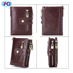 Monedero pequeño con cremallera para hombre, cartera masculina de cuero genuino 100%, con cadena y cierre - Product Image 3
