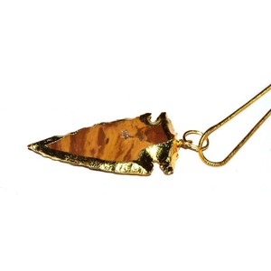 Pendentif en forme de flèche en ambre naturel plaqué or, propriétés curatives, forme irrégulière, poli, organique, pour la fabrication de colliers - Product Image 1